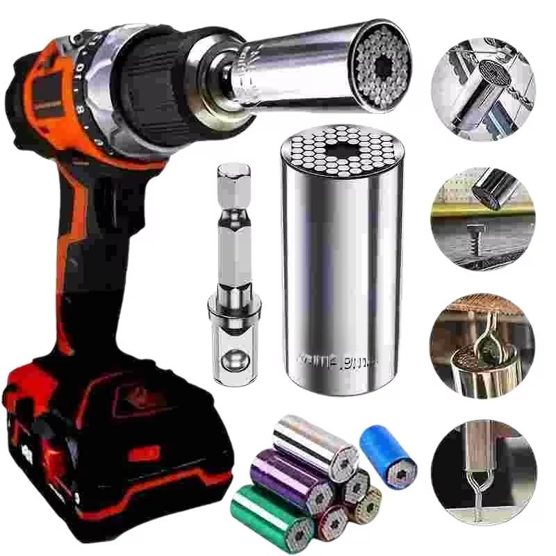Universal socket wrench set 7-19mm multifunctional universal electric socket tool quick ratchet wrench with 3/8 connecting rod.