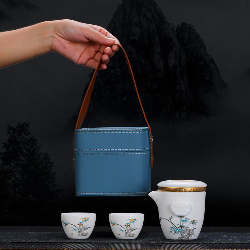 Chaxun 'Thousand Li Rivers' Mutton Fat Jade Travel Tea Set