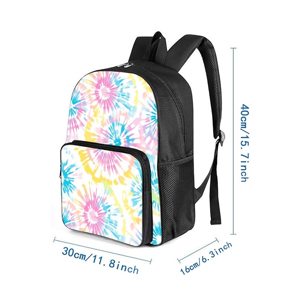 Tie-dye Print Square Front Pocket Backpack Large Capacity for Boy/Girls Best Gift 2D  Cartoon Children's School Bag