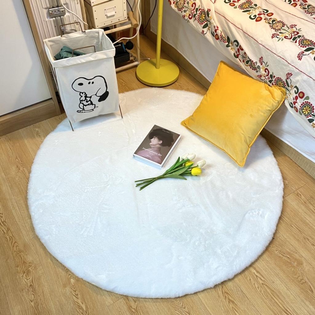 Soft Round Carpet Rabbit Faux Fur Plush Bedroom Rug White Plush Shaggy Foot Mat Children's Play Floor Carpets for Living Room