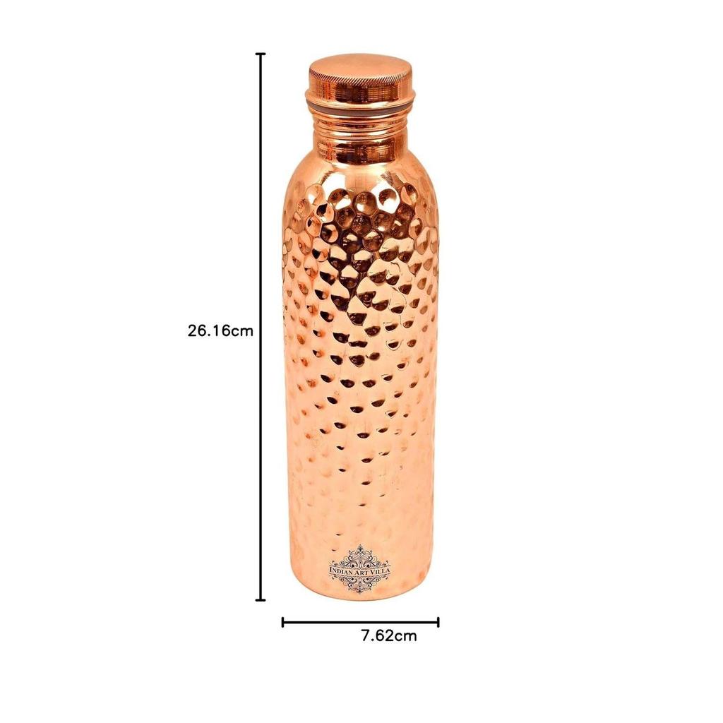Pure Copper Water Bottle with Hammered Shine Finish Design, Drinkware, Storage Purpose, Volume-1000 ML, Pack of 1