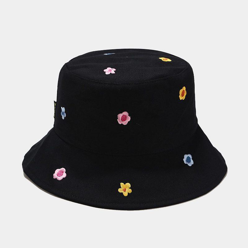 Four Seasons Cotton Flower Embroidery Bucket Hat Fisherman Hat Outdoor Travel Cap for Men and Women
