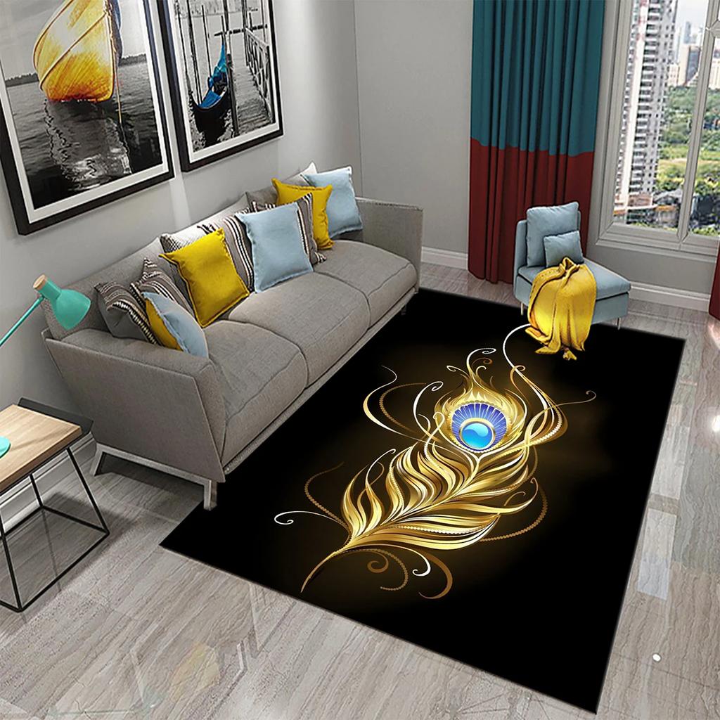 Dywan 3D Czarno-Złoty do Salonu Nowoczesna Luksusowa Dekoracja Abstrakcyjne Dywany do Sypialni Dywanik Podłogowy Kuchnia Łazienka Dywanik Antypoślizgowy