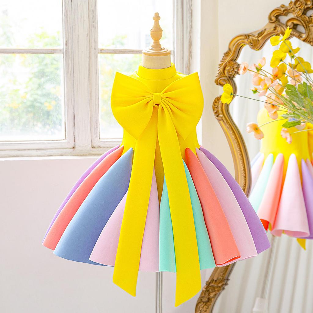 Girls' Satin Patchwork Gradient Princess Dress for Formal Events and Fashion Shows