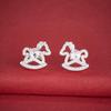 S925 Sterling Silver Rocking Horse Stud Earrings with Cubic Zirconia – Lucky New Year Gift for Her