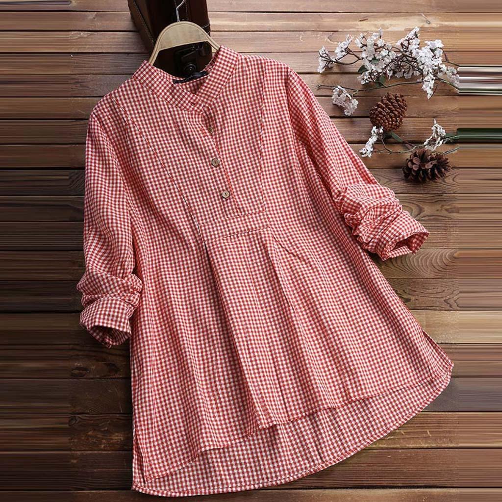 Street Style Womens Long Sleeve Plaid Shirt With Stand Collar For Casual Wear