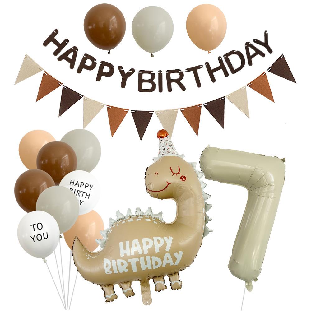 Vintage Dinosaur Grädde Digital Aluminiumfolie Ballongset Barnfödelsedagsballong Flagga Festscen Arrangemang