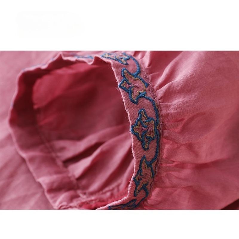 New Embroidered V-neck Summer Women Blosue Short Sleeve Loose T-shirt Ladies Sweet Solid Color Lace-up Shirts Office Clothing