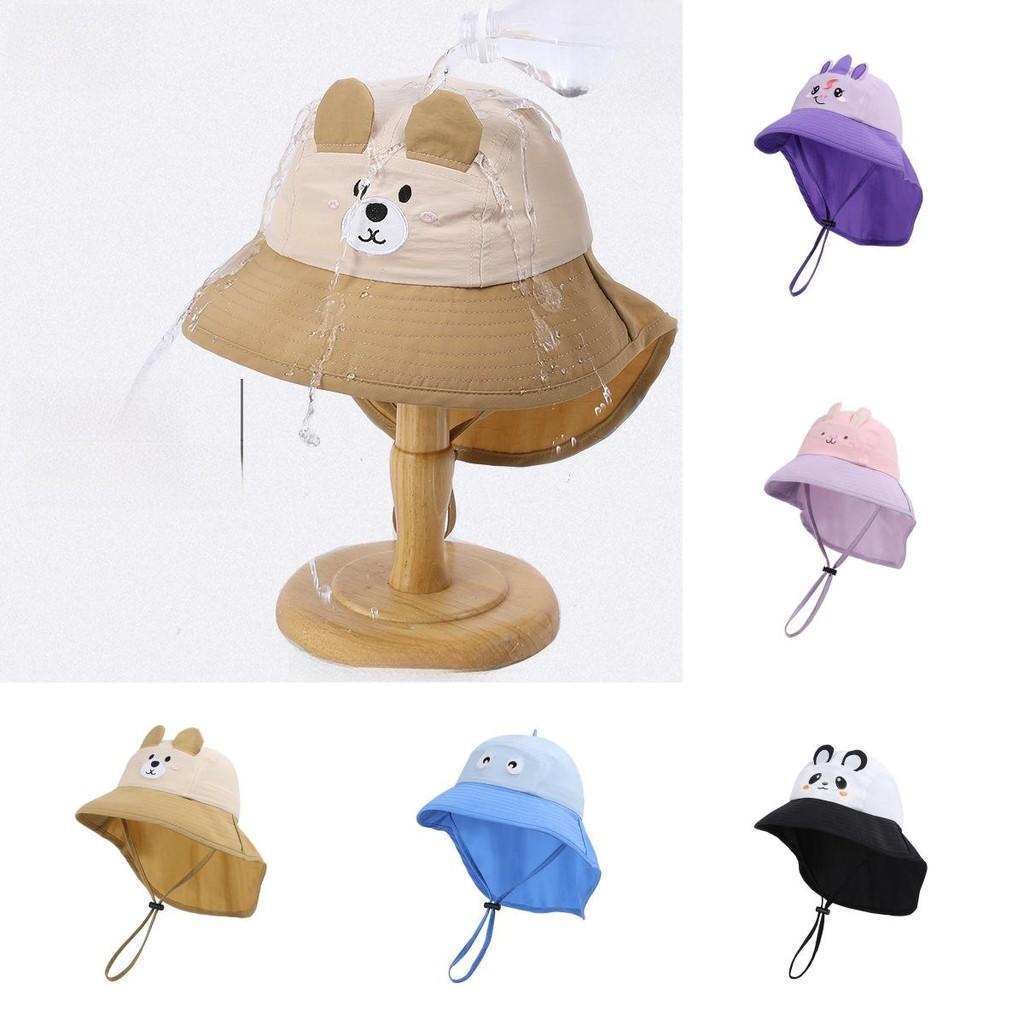 Kids Cute Cartoon Cap With Large Brim And Neck Guard For Sunny Days