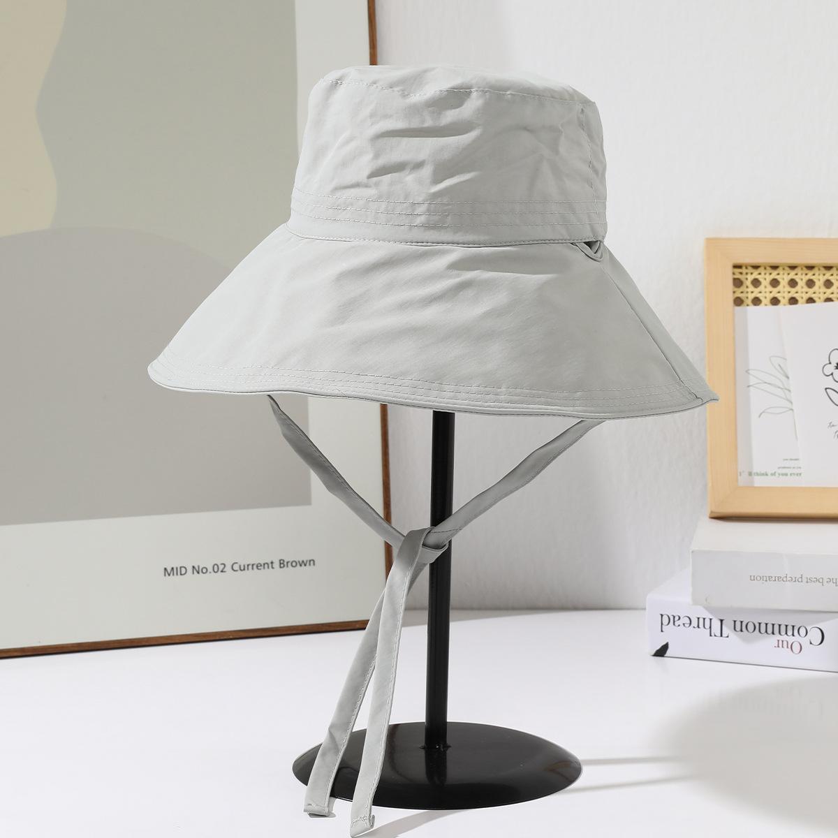 

New solid color fisherman s hat children summer outing big brim sun hat lace-up basin hat simple sun hat M（56-58cm） світло-сірого кольору