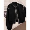Plus-Size Women's 120kg Fleece-Lined Thickened Cardigan Jacket with Visible Stitching, Loose-Fitting Oversized Baseball Jacket for Spring and Autumn