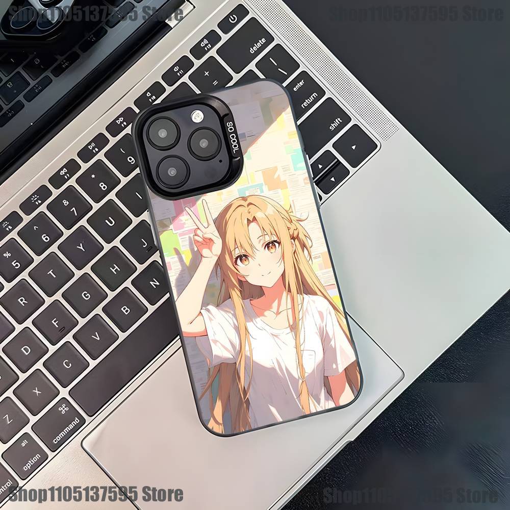 Asuna Kirito Anime Phone Case For iPhone 17,16,15,14,13,12,11,Pro,XS,Max,Plus,Mini,SE4,E Black Matte Shockproof Cover