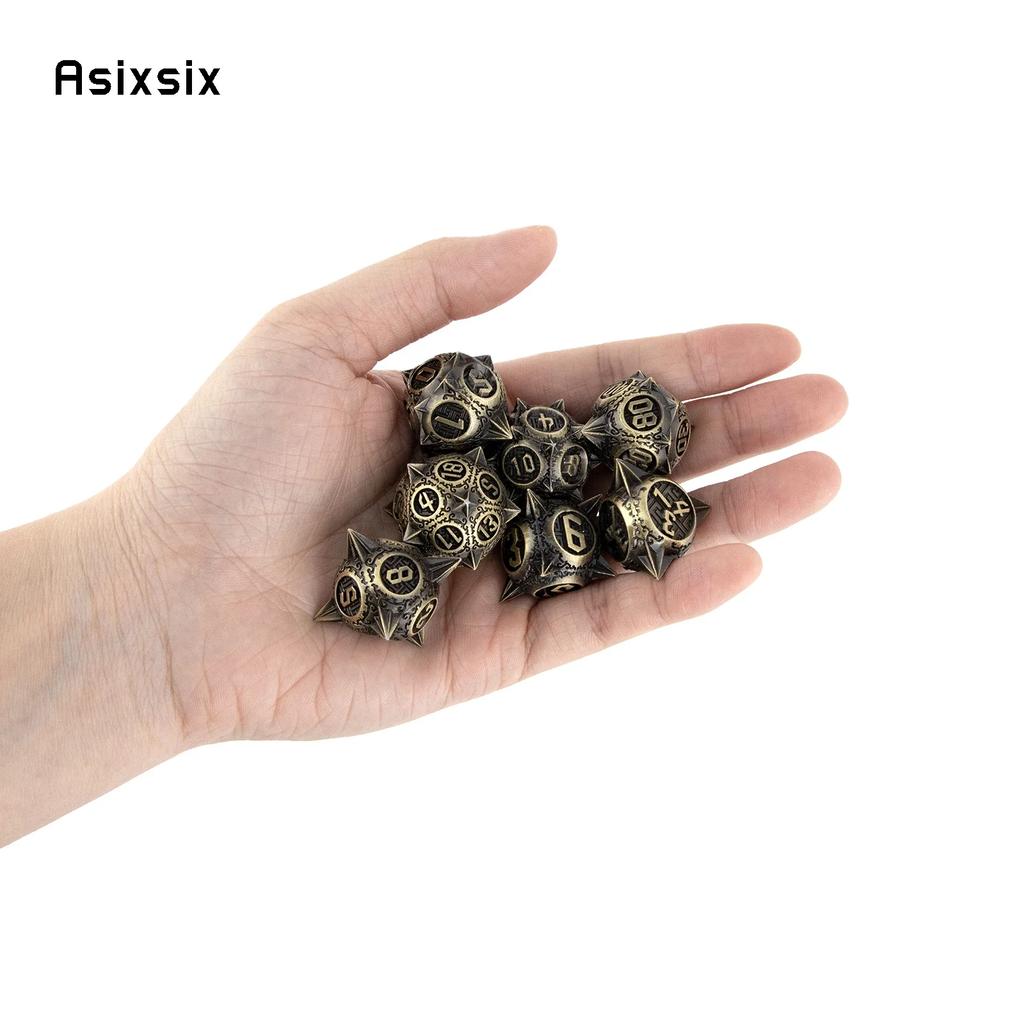 7 Pcs Yellow Meteor Hammer Metal Dice Solid Metal Polyhedral Dice Set Suitable For Role-Playing Dice PropBoard Game Gift