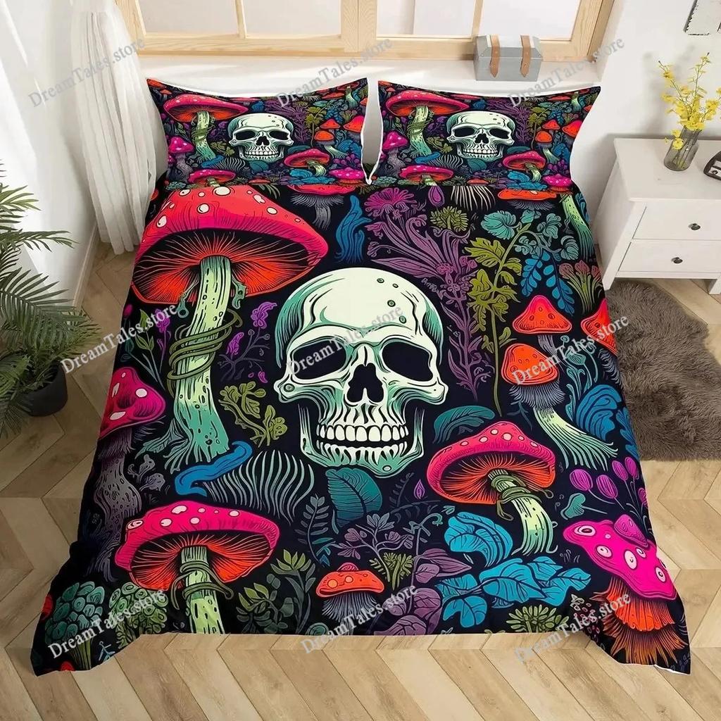 Gothic Sugar Skull Bone Bedding Set Skeleton Hand Comforter Cover Rose Leaves Romantic Flowers Home Textileextile Luxury Gift