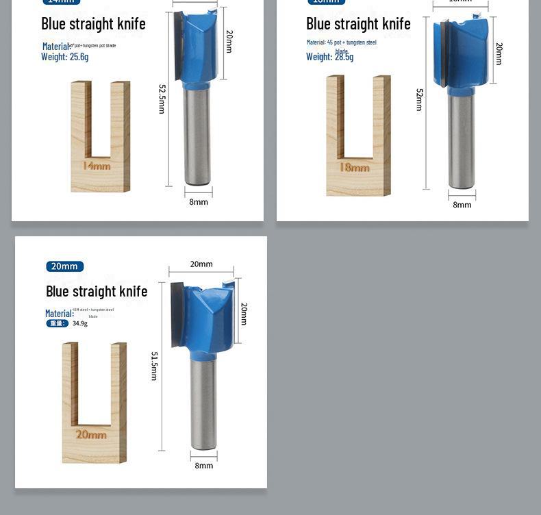8mm 7-teiliges Hartmetall-Doppelschneiden-Nutfräser-Set für Holzbearbeitung und Fräsen