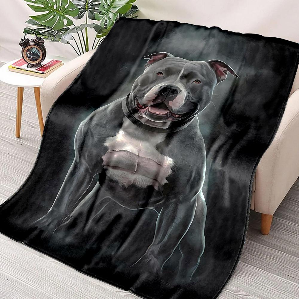 Pitbull Fleece Blanket Muscular Dog Design Soft Cozy Throw Home Decor for Living Room or Bedroom Gift for Dog Lovers60x80