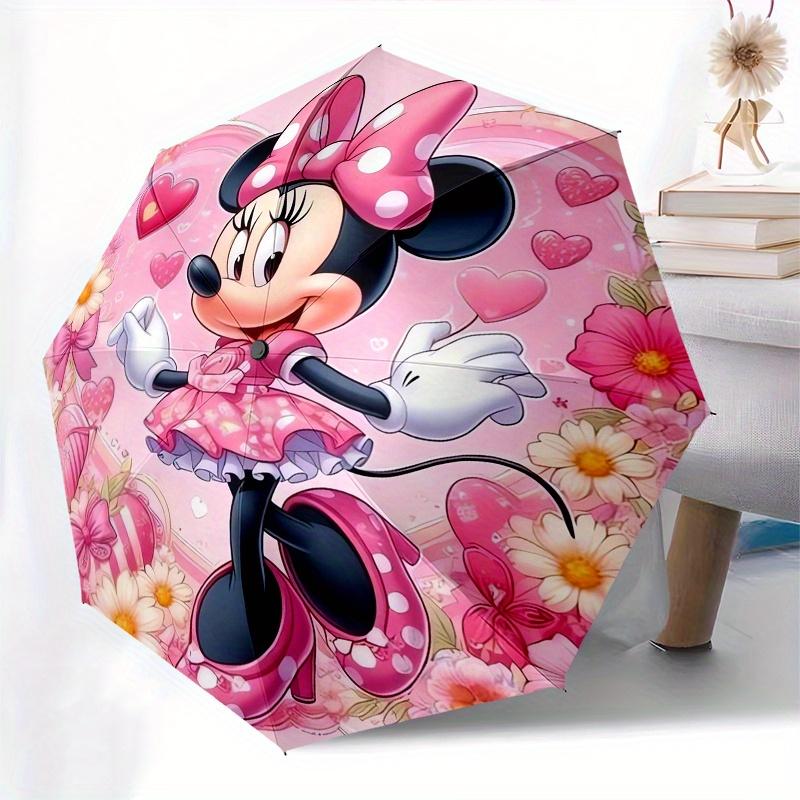 Disney Minnie Mouse, Pink Theme Themed automatic opening and closing folding umbrella, portable - durable, 8-rib umbrella frame, very suitab