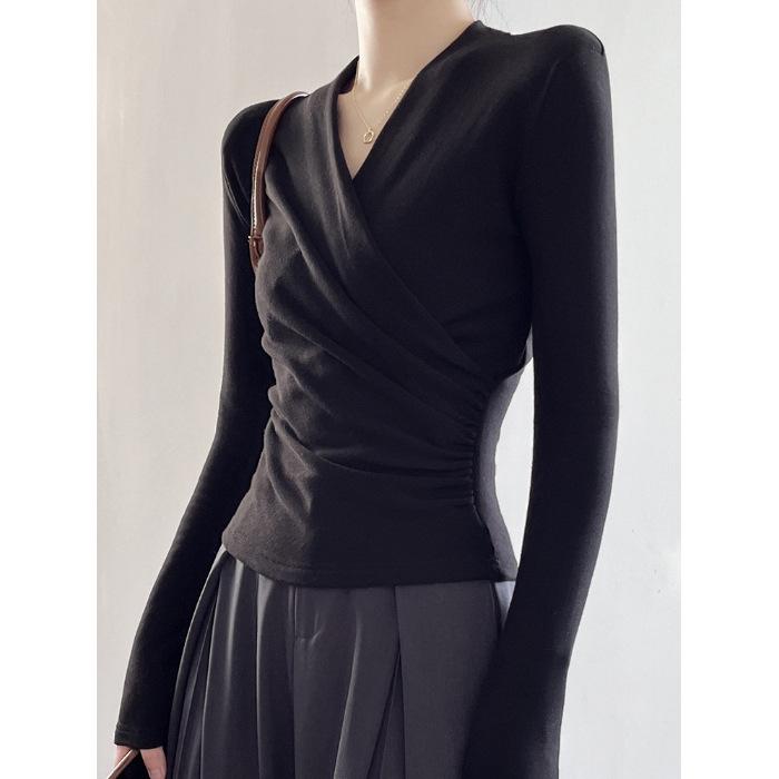 Women's V-Neck Long-Sleeve Crossover Top - Slim, Stylish, Flattering Autumn/Winter Layer