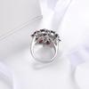 Hot Sale Classic Silver Color Inlaid Garnet Red Zircon Flower Shape Ladies Banquet Ring   Whole Sale