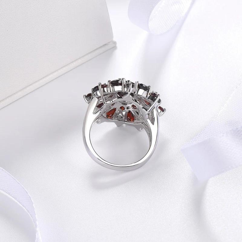Hot Sale Classic Silver Color Inlaid Garnet Red Zircon Flower Shape Ladies Banquet Ring   Whole Sale