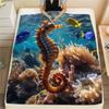 Ocean Seahorse Coral Tropical Fish Print Flannel Throw Blanket Soft Lightweight Warm Blanket For Sofa Couch Bedroom Home Decor Gift