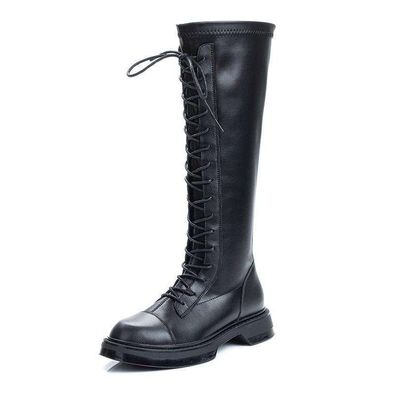 Customized leather knight boots women's 2025 autumn and winter new thick heel fashion round head boots casual versatile boots