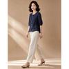 EST+II Women's Ramie Round Neck 3/4 Sleeve Cardigan & Wide-Leg Pants Set