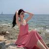 Rosa rückenfreies Neckholder-Kleid Damen Sommer Teepause Schön Sexy Urlaubsstrandkleid