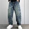 JYL Men's Jacquard Jeans Summer High-Street Trendy Loose Design Denim Pants
