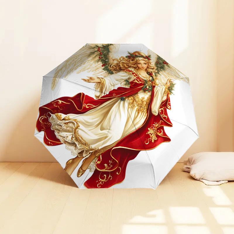 1pc Angel Christmas Pattern Umbrella  Automatic Opening and Closing Umbrella, High quality Umbrella, Ideal Gift for Her 283