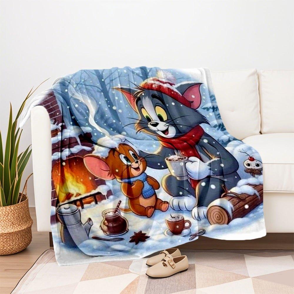 Tom & Jerry Winter Christmas Mug Cup Print PosterBlanket Flannel Throw Blanket for Sofa, Bed, Travel, Camping, Office