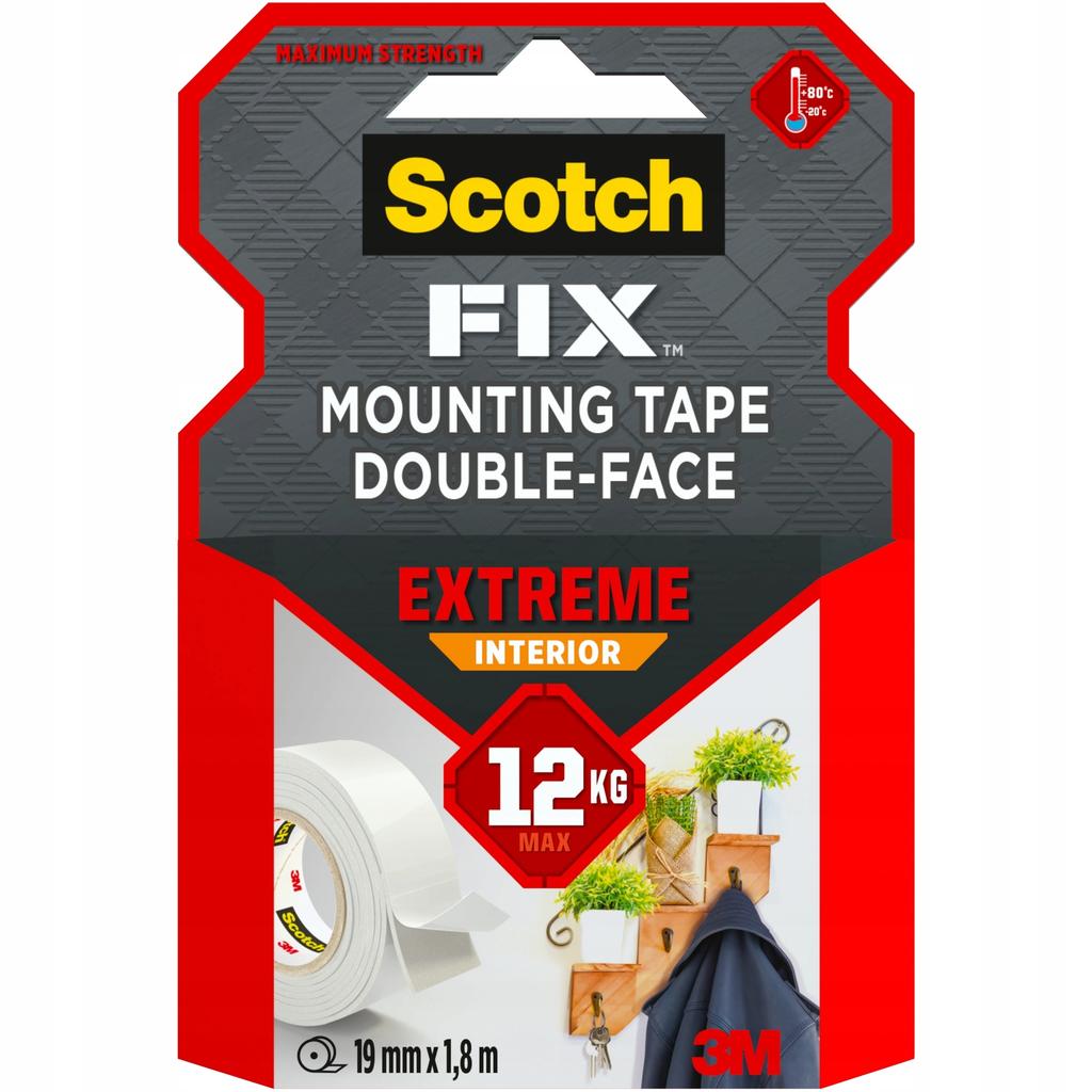 Double-sided internal mounting tape 19 mm x 1.8 m