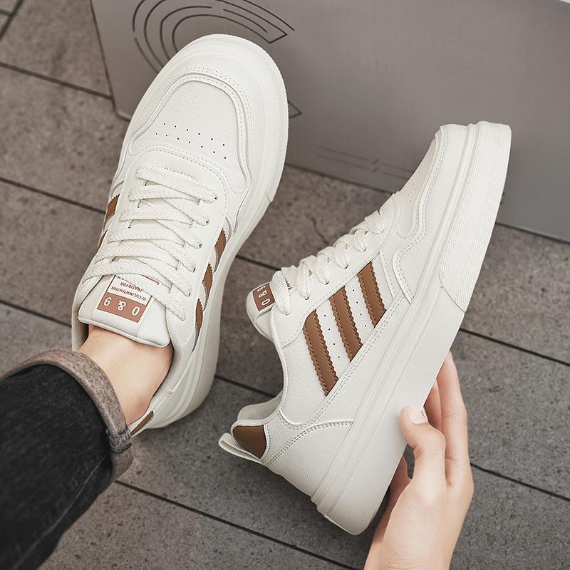 Men's shoes, leather surface, white shoes, men's breathable, lightweight and wear-resistant sports and leisure board shoes