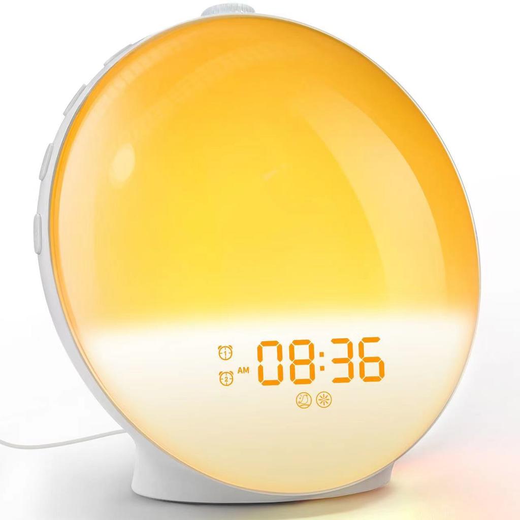 7 Colors Light Sunrise Sunset Simulation Light White Noise Alarm Clock With FM Radio Digital Clock Atmosphere Lamp Wake Up Light