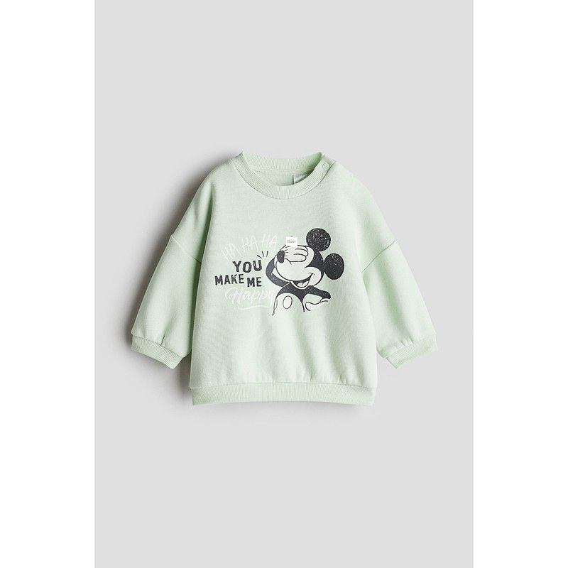 

[Серия Disney] HM Детская одежда Толстовка для малыша Мальчика Осень Принт Милые Мягкие Топы 1263214 Light green/Mickey Mouse 73/48(6-9m)