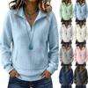 Women's Comfortable Loose Fit Knit Zip Up Sweatshirt with Stand Collar Long Sleeve Paneled Color