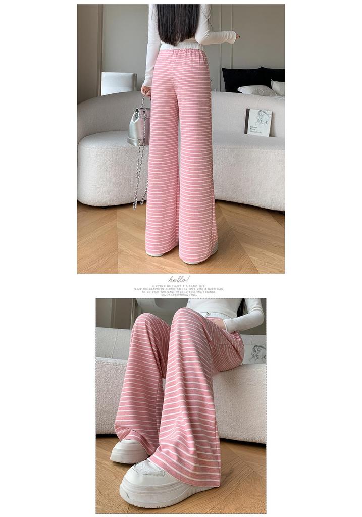 2024 Autumn Stripe Wide-Leg Maternity Pants - Loose, Floor-Length, Casual Fit