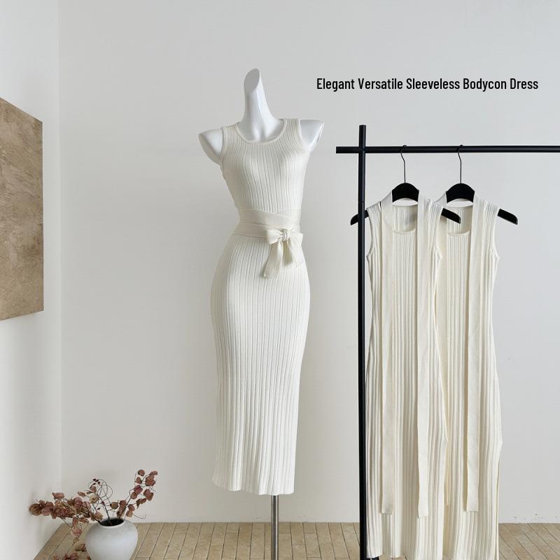 

Korean-Style Elegant Knit Bodycon Dress with Slit – Casual, Versatile, Slimming, and Hip-Hugging for Spring Extra Small абрикосовый