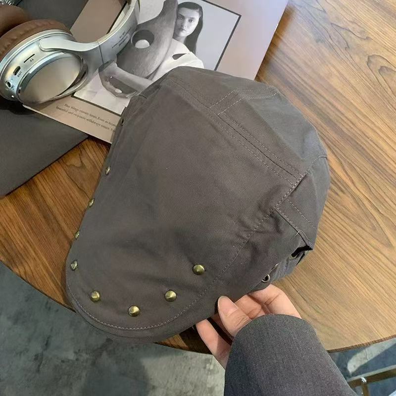 Autumn atmosphere Maillard~ Brown suede flat-topped newsboy hat for women's autumn and winter retro British octagonal beret