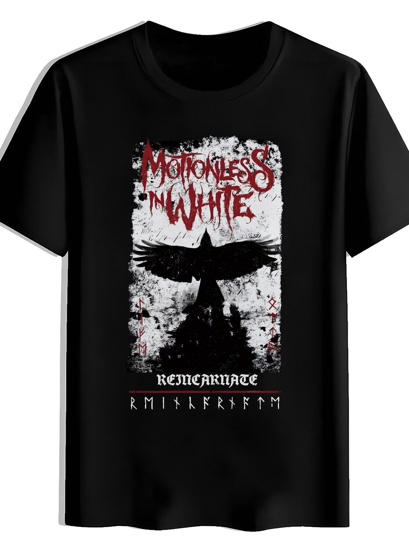 T-shirt Motionless in White Logo - Official Gothic Lettering & Iconic Raven Silhouette with Red Splatter Print XXXL