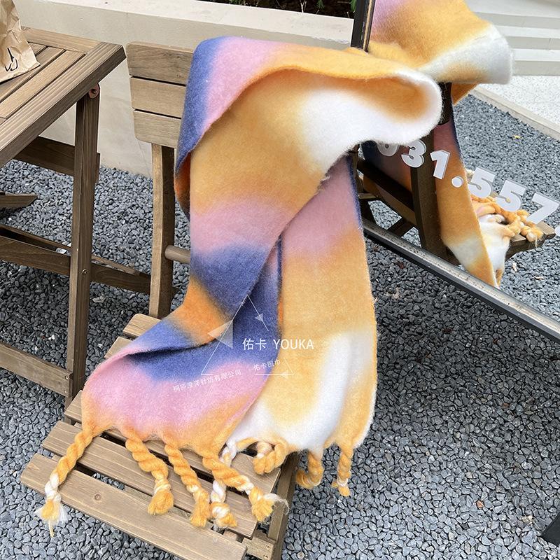 

Autumn and winter new cloud gradual change printing shawl men s and women s tassel shawl handmade rough beard contrasting scarf scarf жёлтый