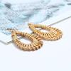 Handcrafted Brown Rattan Oval Hollow Dangle Earrings for Women Wooden Holiday Earring Party Jewelry Gifts