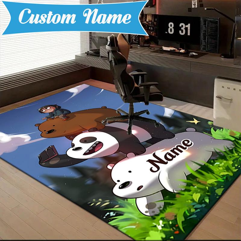 Custom Name Friends Forest Brown Bear Rug for Living Room, Game Rooms, Office, Bedroom, Floor Mat Playful Design, fan gifts Christmas decor
