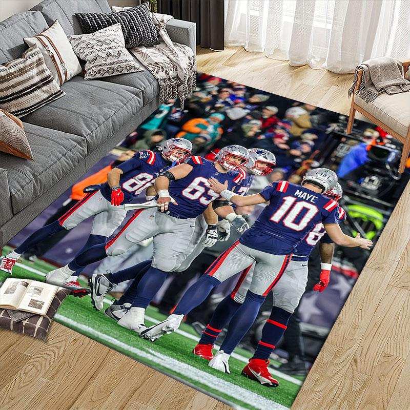 New England Patriots Players Flannel Printed Carpet, Home Sofa Decoration for Living Room & Bedroom, Non‑Slip Play Flannel Floor Mat for Game Room
