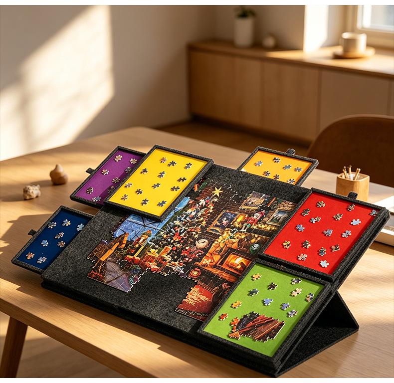 Folding Cross-Stitch Puzzle Workbench with Felt Surface - Educational Toy & Storage Solution