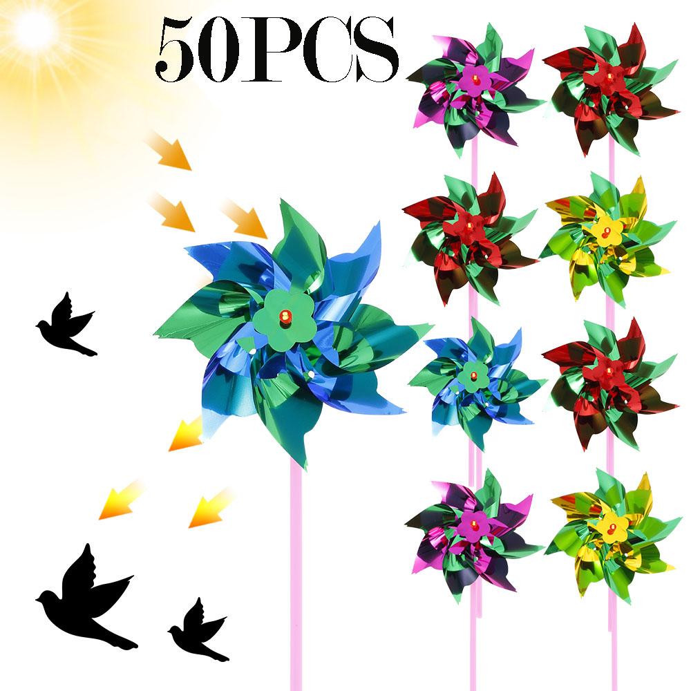 50Pcs Plastic Colorful Pinwheel DIY Lawn Windmill Decorative Wind Spinners Mixed Color Party Pinwheels for Garden Yard Decor