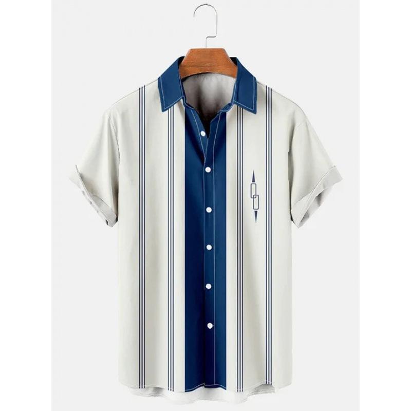 1116 New Hawaiian Beach Shirt Men's 1D Striped Digital Printing Men's Shirt