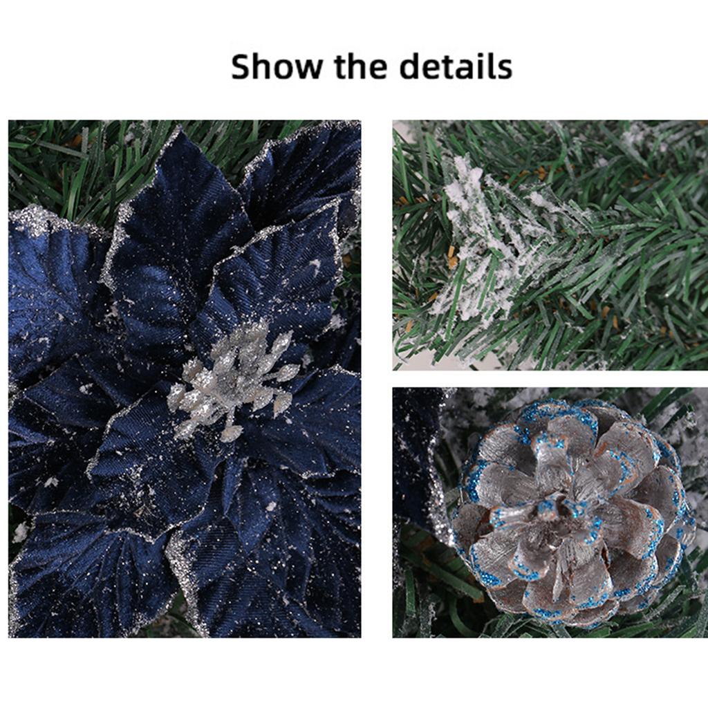 Upside Down Christmas Tree Decoration Pendant, Blue Christmas Flower Sequin Velvet Simulation Flower, Christmas Party Decoration