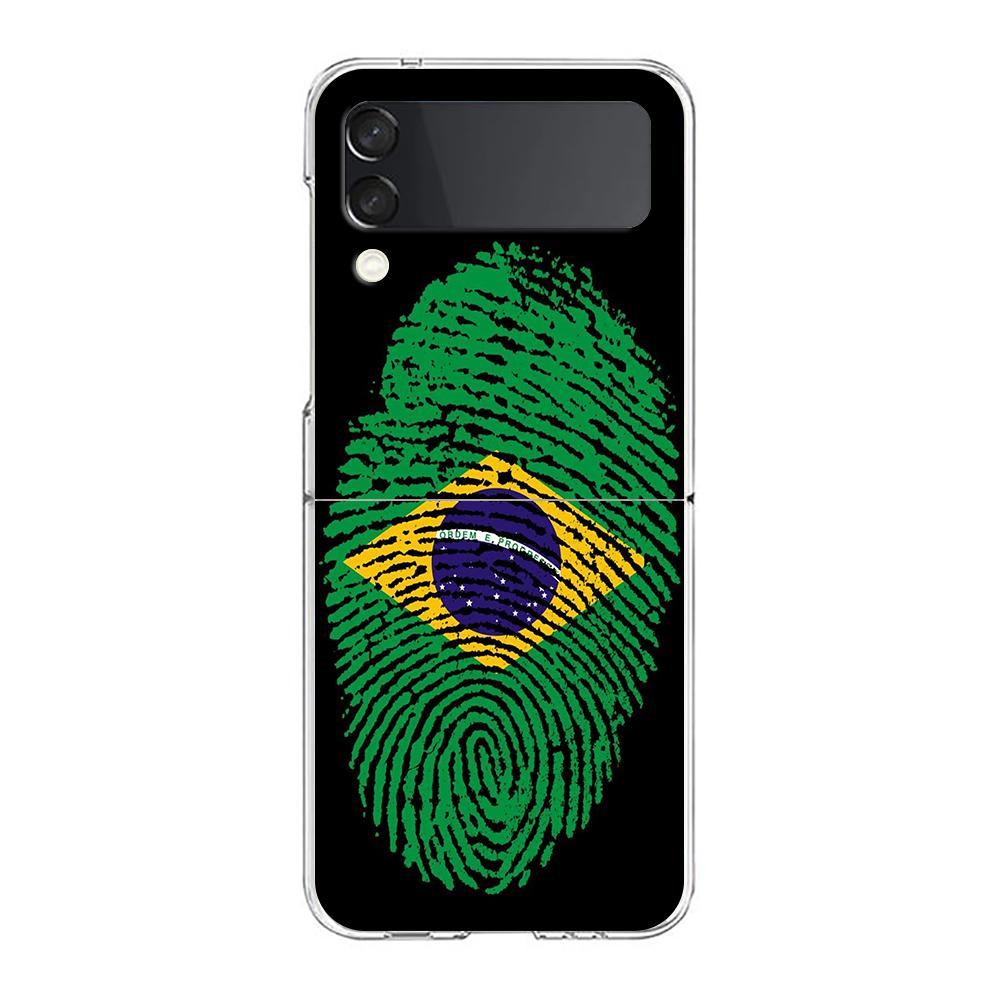 Transparent Phone Case For Samsung Galaxy Z Flip 3 4 5 6 7 Hard Folding PC Z Flip3 Flip4 Cover Large Brazil Flag