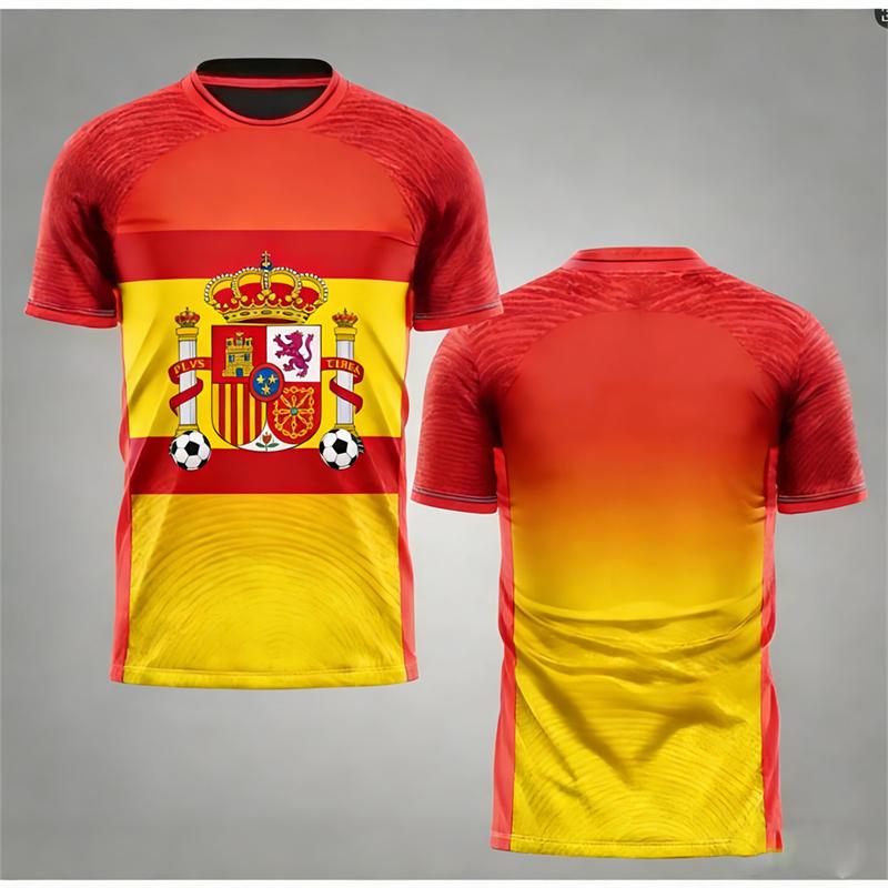 Retro Street Spain Falg Print T-shirt For Men Outdoor Football Team Sport Loose Breathable Tee Top Summer Casual 2026 Men's Tees